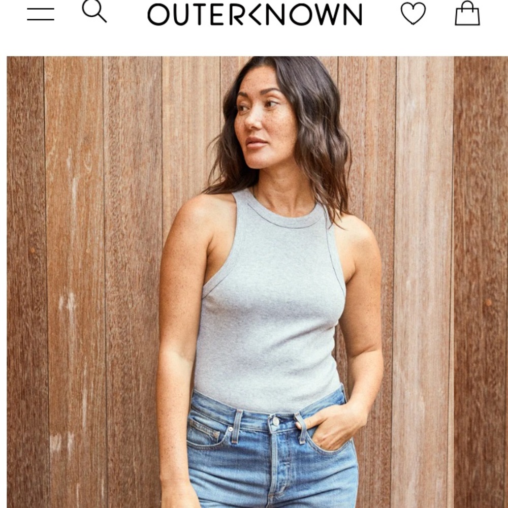 Outerknown Sojourn Ribbed Tank, Heather Grey, Size M